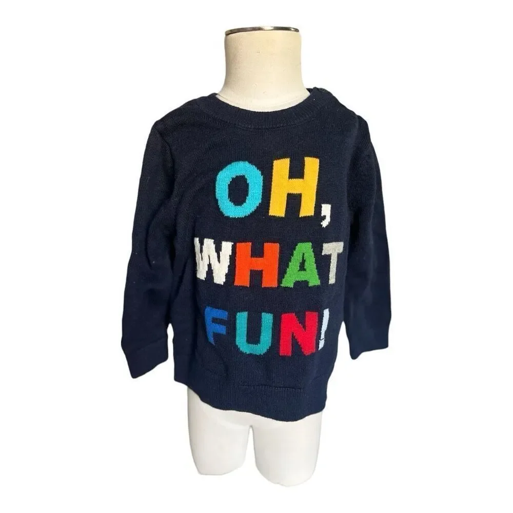 Baby Boys Gap Oh What Fun Multi-Colored Christmas Holiday Sweater - Sz 18-24 mo